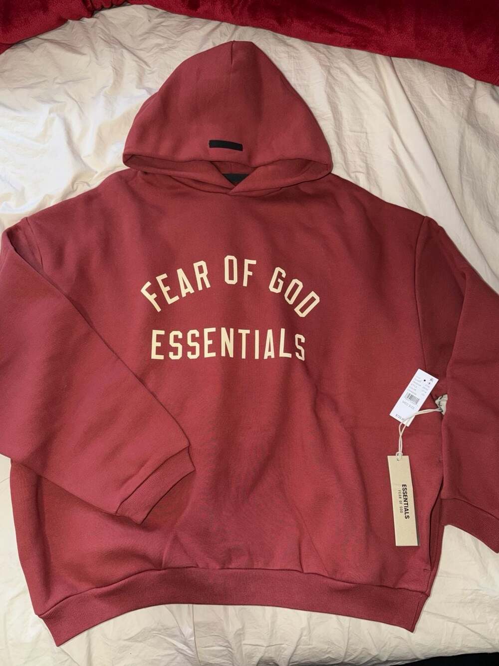 Fear of God Essentials Crimson Arched Logo Hoodie Size Medium